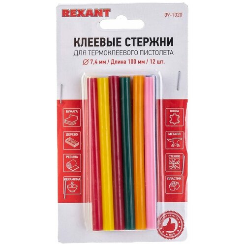 REXANT (09-1020) Клеевые стержни, O=7мм, 100мм, цветные