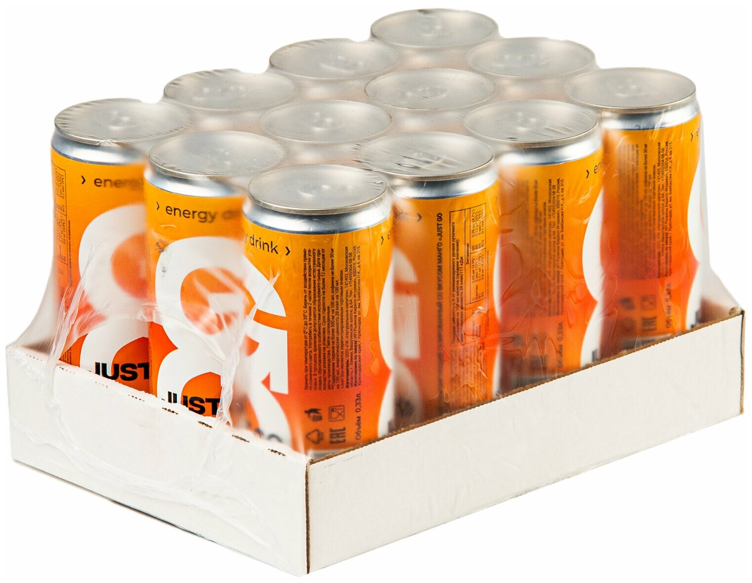 Энергетический безалкогольный напиток Just Go Drive Mango Energy Drink ("Просто иди" со вкусом манго), жестяная банка (Ж.Б.) 0,33 литра - 12 шт - фотография № 3