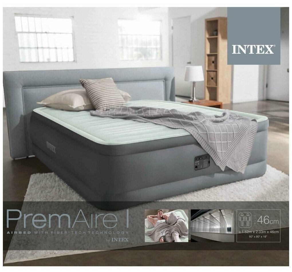 Кровать надувная Intex винил дл.:2030мм ш.:1520мм в.:460мм серый - фото №11