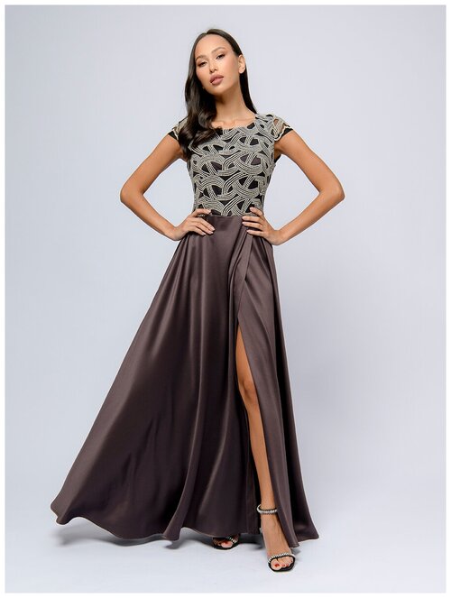 Платье 1001dress, вечернее, макси, размер 52, коричневый