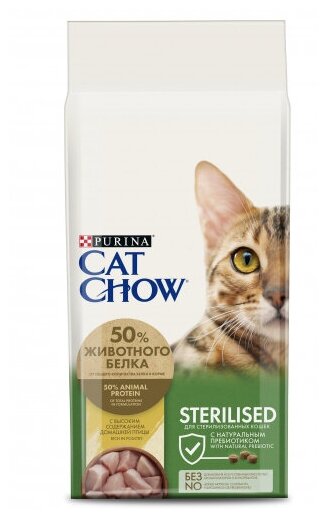 Сухой корм для взрослых кошек Purina Cat Chow Sterilised 15 кг, домашняя птица , для кастрированных котов и стерилизованных кошек - фотография № 19