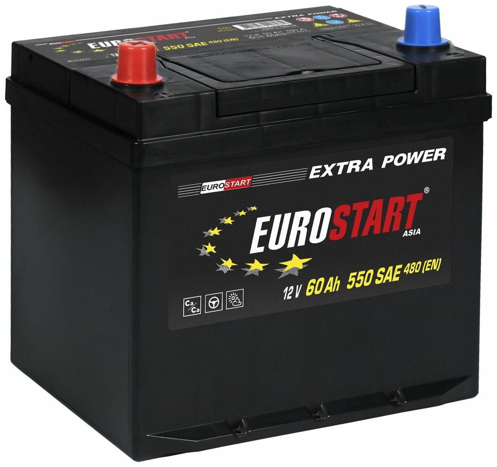 Аккумулятор автомобильный EUROSTART Extra Power Asia (нижний борт) 60 Ah 480 A прямая полярность 230x175x220