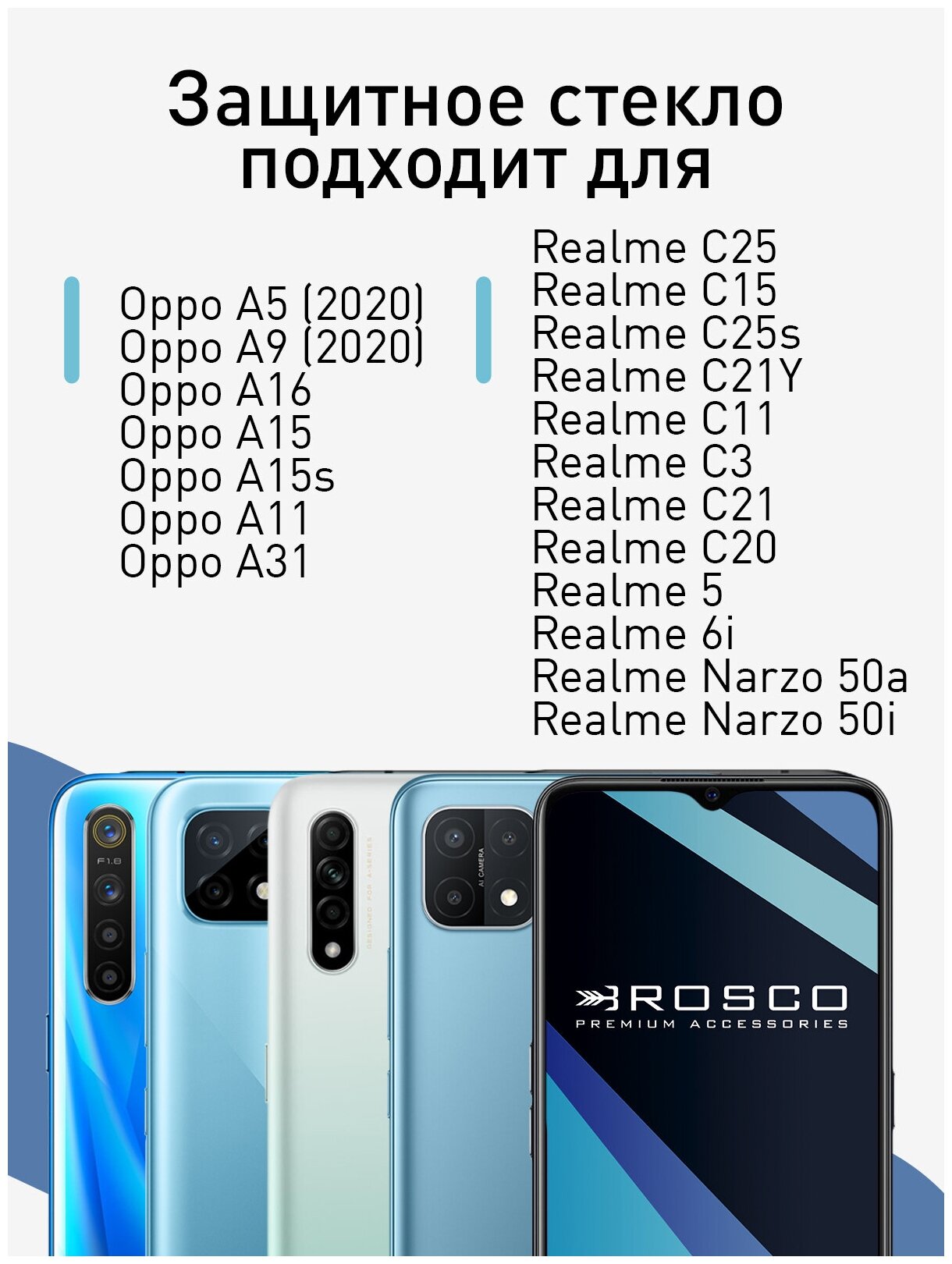 Защитное стекло для Oppo A5 A9 A31(2020) A15 A15s Realme C25 C20 C11 C15 С3 6i 5i 5 (Оппо А5 А9 А15 15с С20 С15 С11 С3 6i 5i)