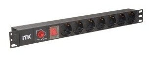 Itk Монтажное оборудование PH12-7D3 PDU 7 розеток нем. ст, с LED выкл, 1U, без шнура, вх. С14