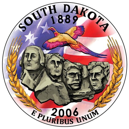 (040p) Монета США 2006 год 25 центов Южная Дакота Вариант №2 Медь-Никель COLOR. Цветная 008d монета сша 2000 год 25 центов южная каролина вариант 2 медь никель color цветная