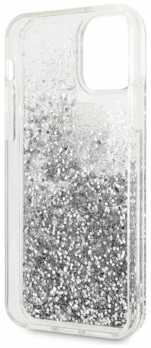 Чехол Lagerfeld для iPhone 11 Liquid glitter Karl and Choupette heads Hard Silver