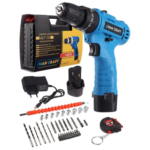 MANCRAFT Дрель-шуруповерт аккумуляторная с фонариком 18 В 35 Нм 3500 обмин реверс зу дрель с 2 скоростями шуруповерт в кейсе с оснасткой 349000₽