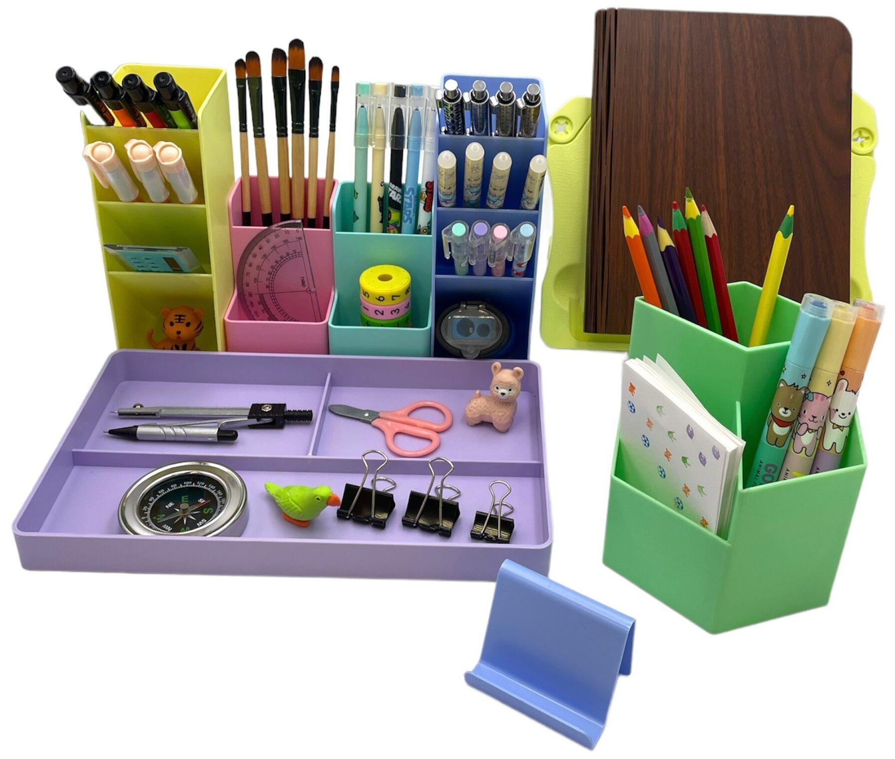 Настольный набор для канцелярии карандашей и ручек 8 предметов. Подставка для книг/ Подставка для телефона(визиток)