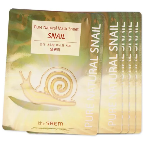 Маска тканевая с муцином улитки The Saem Pure Natural Mask Sheet Snail, 5 шт