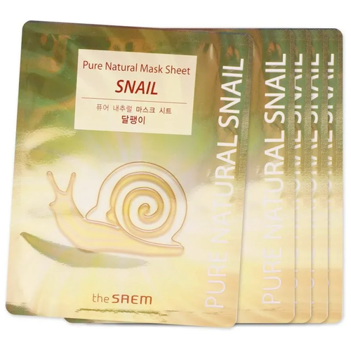 маска тканевая с муцином улитки the saem pure natural mask sheet snail 10шт Маска тканевая с муцином улитки The Saem Pure Natural Mask Sheet Snail, 5 шт