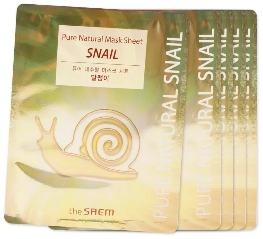 Маска тканевая с муцином улитки The Saem Pure Natural Mask Sheet Snail, 5 шт