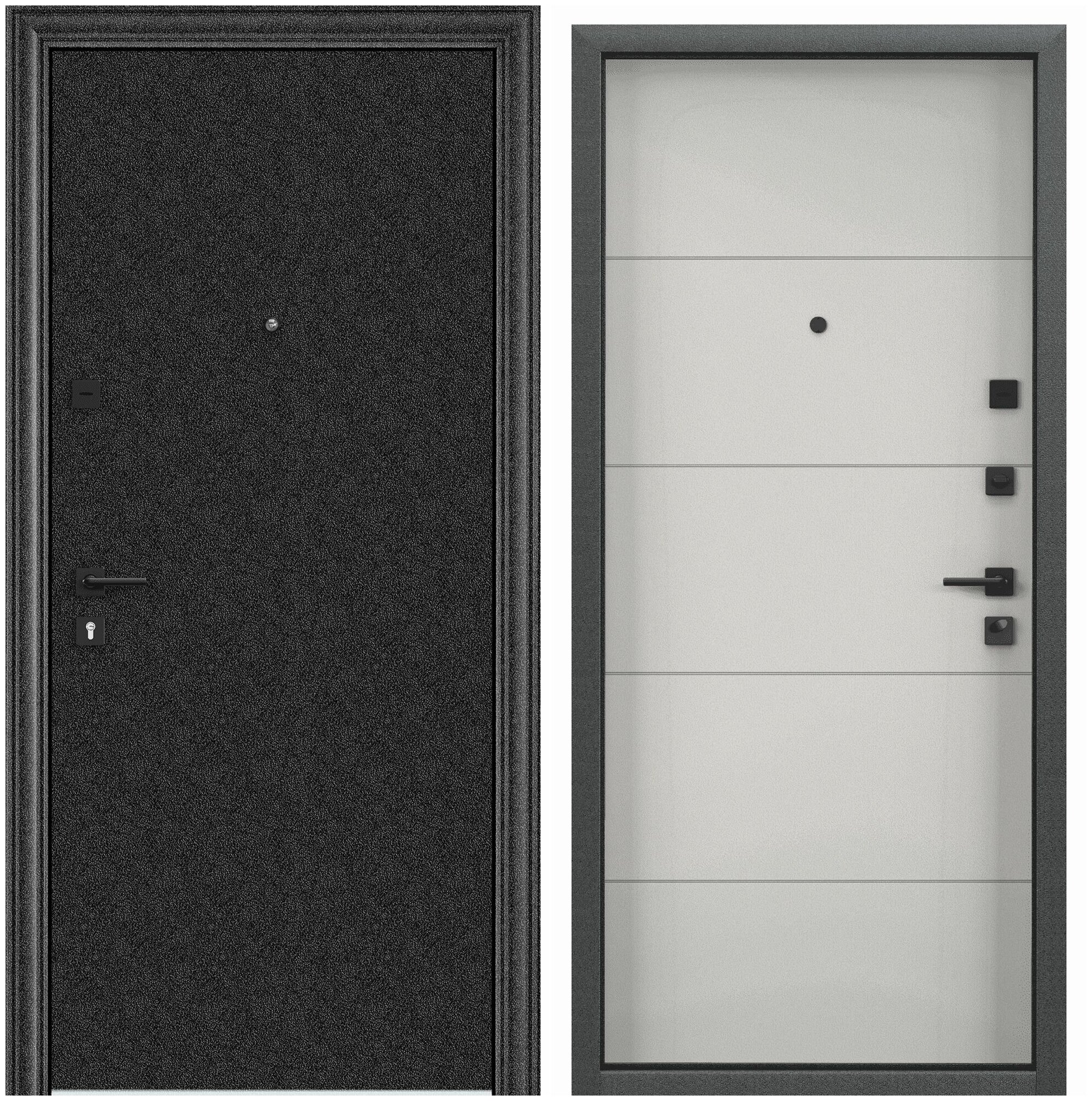 Дверь входная для квартиры Torex Flat-M 860х2050, правый, тепло-шумоизоляция, антикоррозийная защита, замки 4-го и 2-го класса защиты, черный/белый