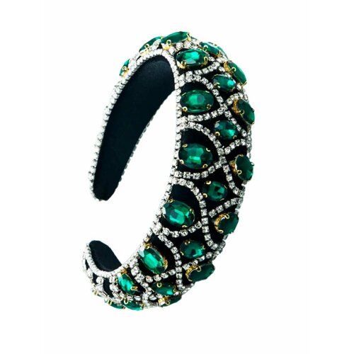 Ободок - корона с камнями и стразами в восточном стиле цвет: зеленый