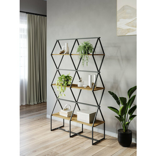 фото Стеллаж для рассады km loft ромбо стl черный/дуб вотан лофт для дома в гостинную перегородка