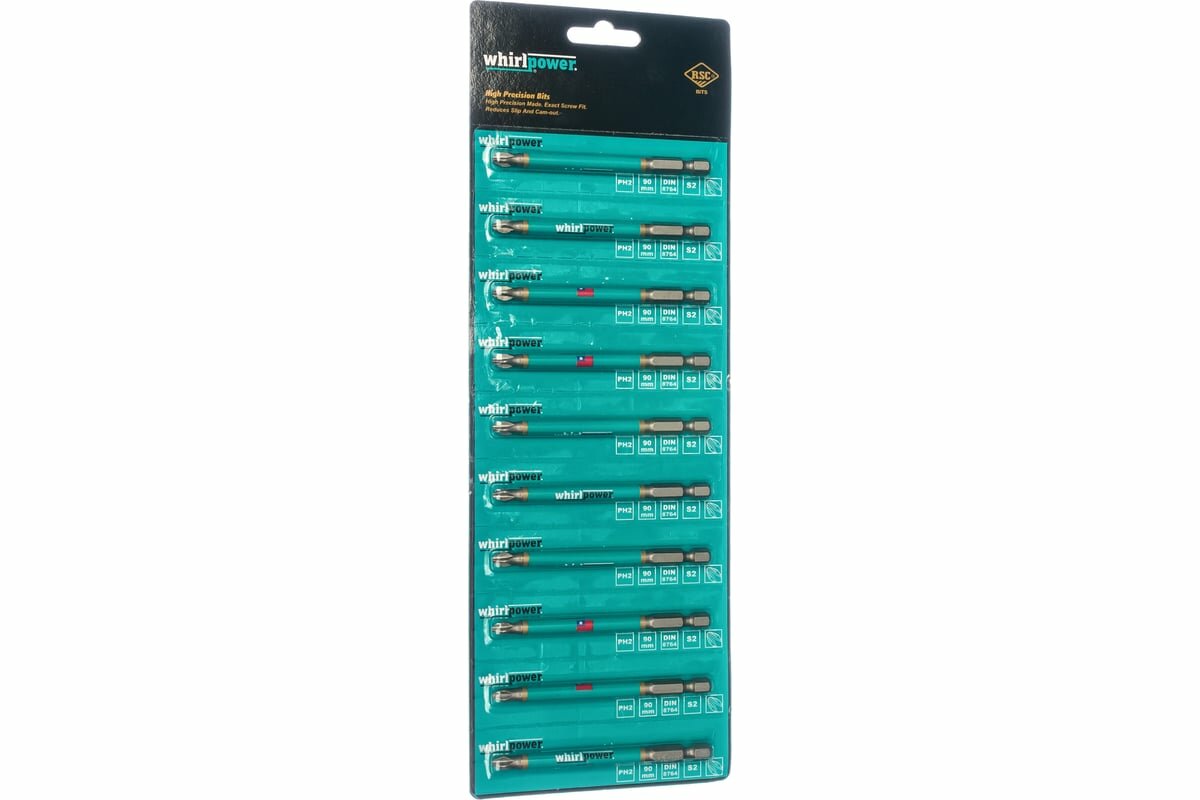 WHIRLPOWER Биты 10 шт. WP сталь S2 с насечкой Профи РН 2x90 мм 57580