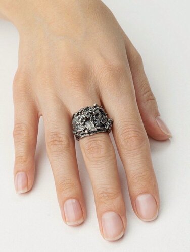 Изображение товара Кольцо широкое, серебро, 925 проба, оксидирование