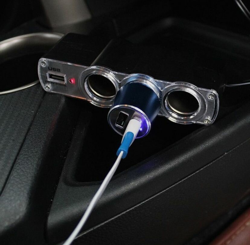 Разветвитель гнезда прикуривателя 3 гнезда+ 1 USB