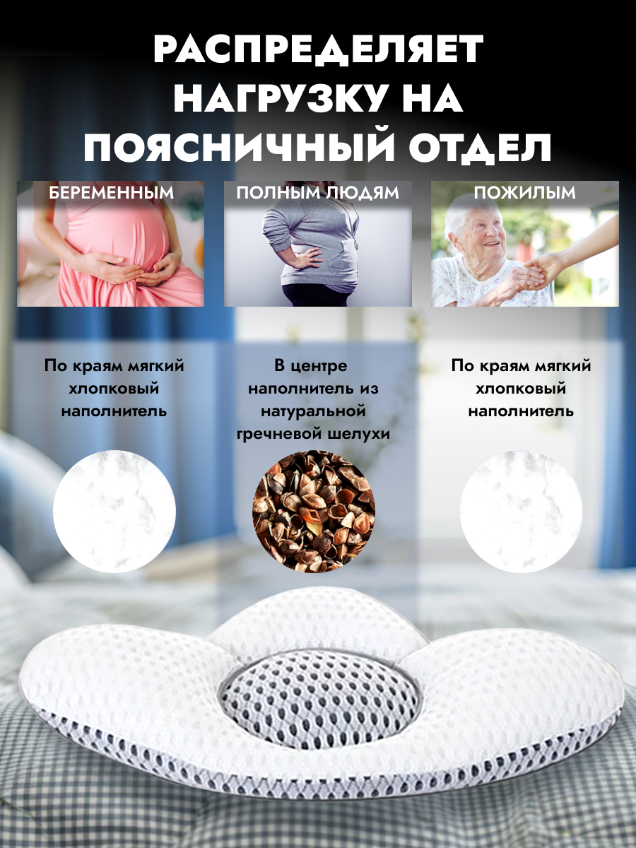 Изображение Подушка ортопедическая под спину, удобная качественная под поясницу