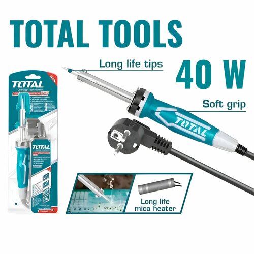 Электрический паяльник TOTAL мощностью 40 В подставка стальное жало и покрытием 1349₽