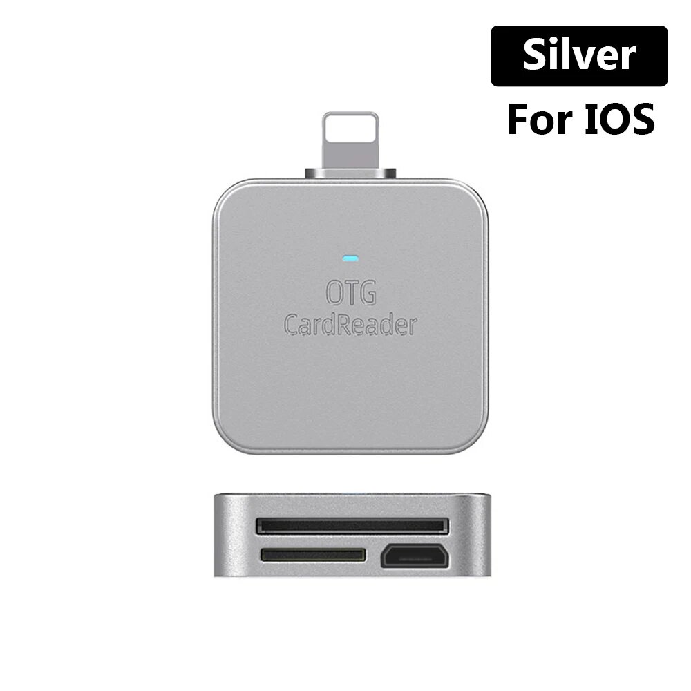 Olaf Type C/Lightning Card Reader 2 в 1 SD TF Card Reader Micro External OTG Memory Высокоскоростной кард-ридер для iPhone 14 13 12, ios silver