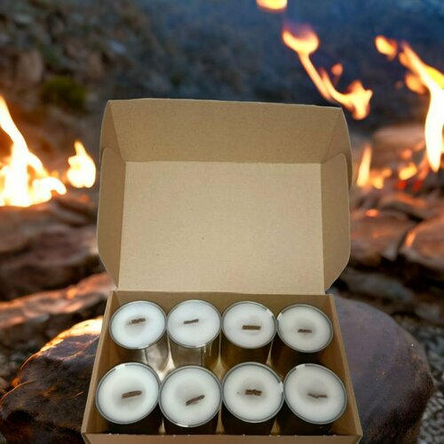 Окопная свеча в жестяной банке 380 мл, комплект из 8 свечей в коробке.