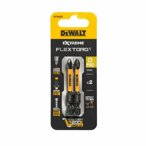 фото Биты dewalt ph2, 57 мм, hex, 2 шт. (dt70532t-qz)