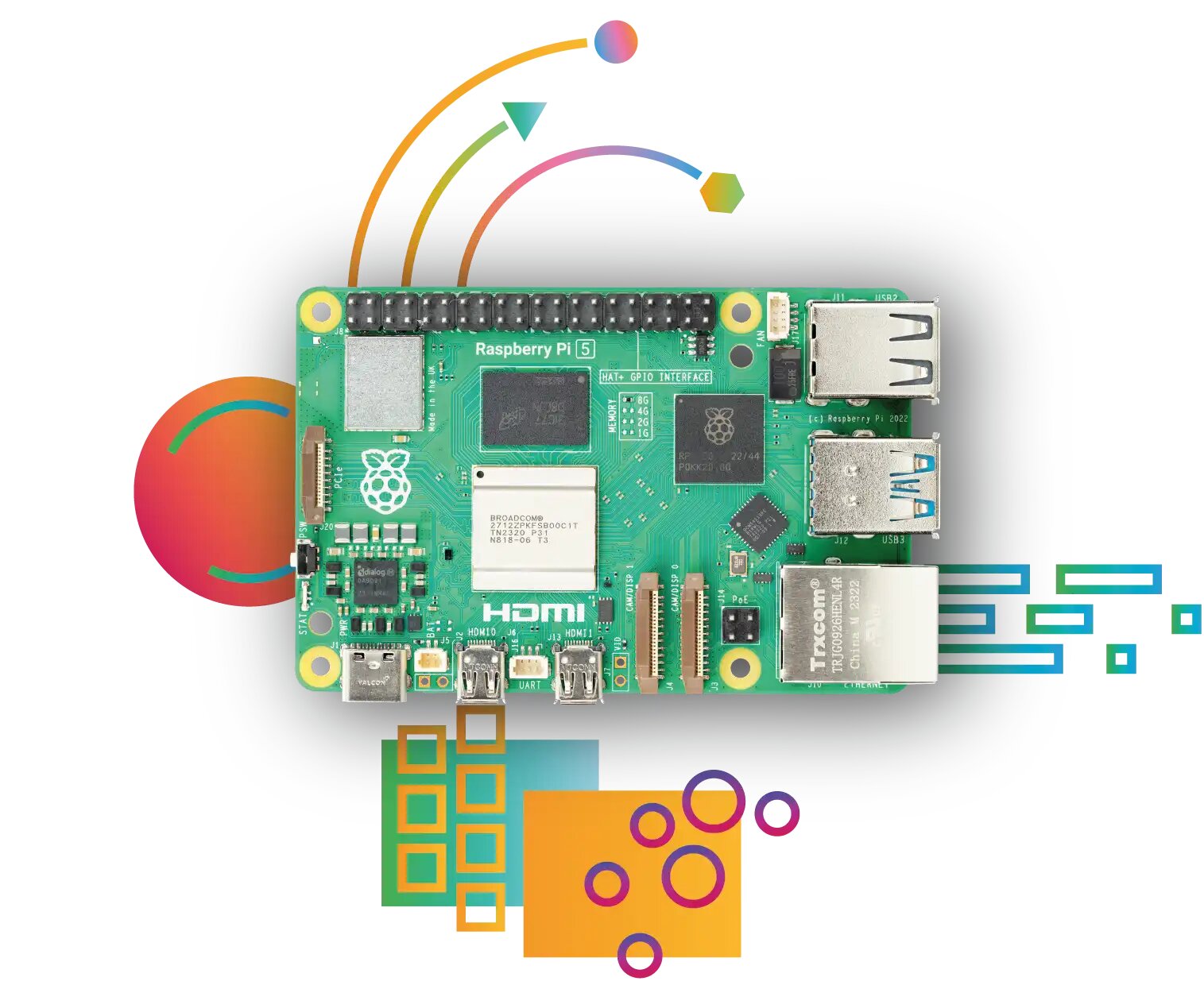 Микрокомпьютер Raspberry Pi 5, 2GB, ARM Cortex-A76, 4 ядра, 2.4 ГГц, Bluetooth 5, малиновый