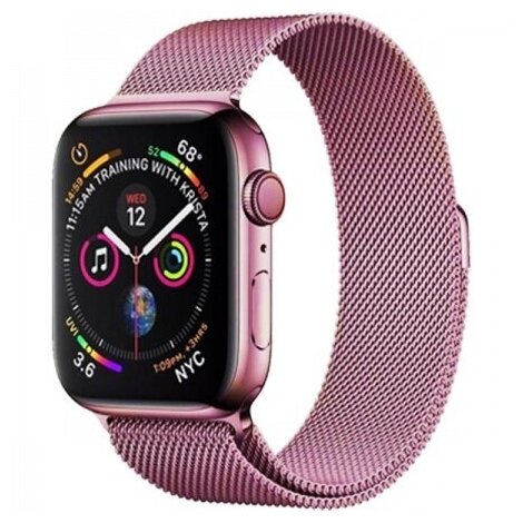 Ремешок миланcкий из нержавеющей стали для Apple Watch 42/44/45мм (16), розовый, на магните
