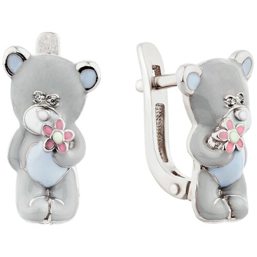 фото Серебряные серьги для девочки мишка тедди uvilers, сережки детские ювилерс, серебро 925 пробы, английский замок