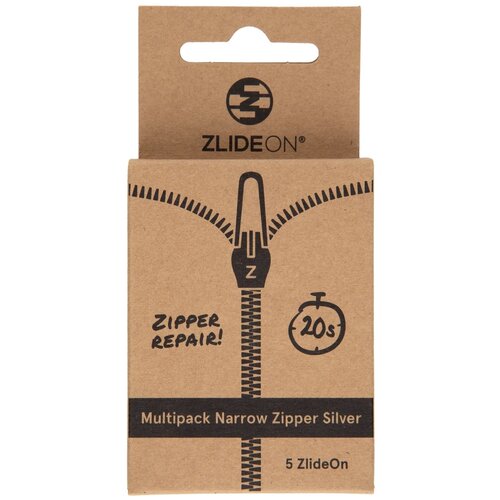 набор из 5 бегунков для молний zlideon multipack metal Набор из 5 бегунков для молний ZlideOn Multipack Narrow Zipper (Silver)