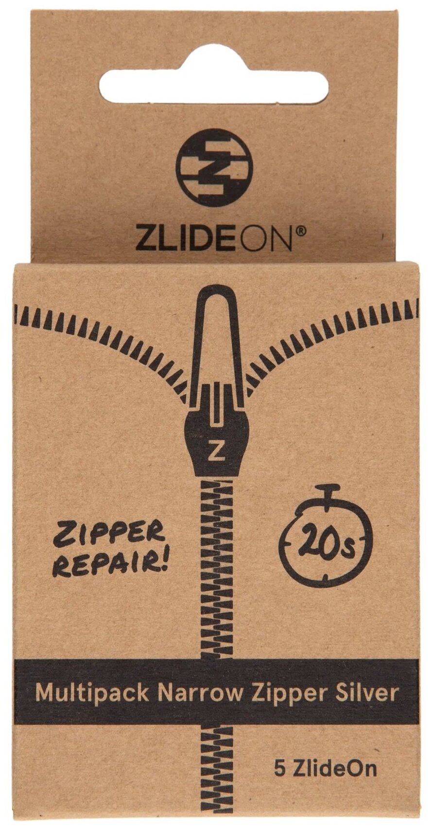 Набор из 5 бегунков для молний ZlideOn Multipack Narrow Zipper (Silver)