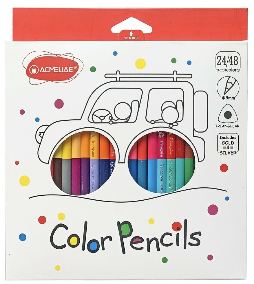 Цветные карандаши двухцветные трехгранные для рисования ACMELIAE Color Pencils 48 цветов