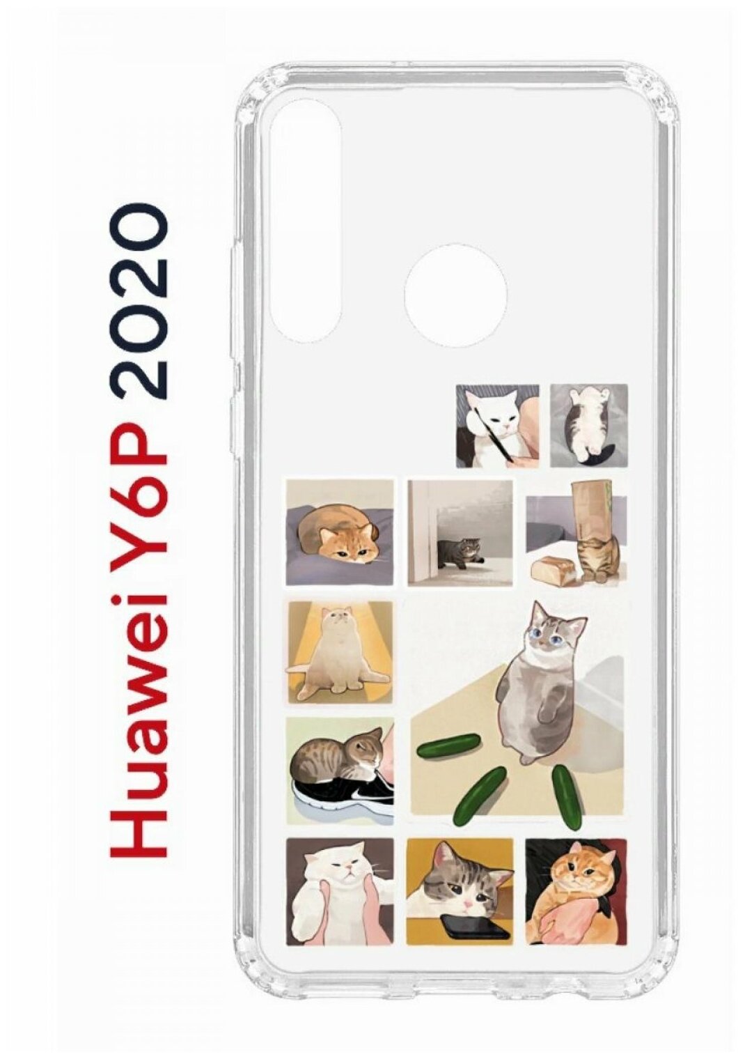 Чехол для Huawei Y6p 2020 Kruche Print Коты-Мемы, противоударный силиконовый бампер с рисунком, пластиковая накладка с защитой камеры