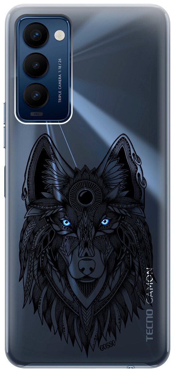 Силиконовый чехол на Tecno Camon 18 / 18P / Техно Камон 18 / 18Р с 3D принтом "Grand Wolf" прозрачный