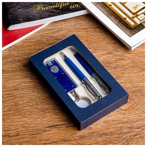 Набор подарочный 3в1 (2 ручки, фонарик синий) набор подарочный 3в1 2 ручки фонарик черный