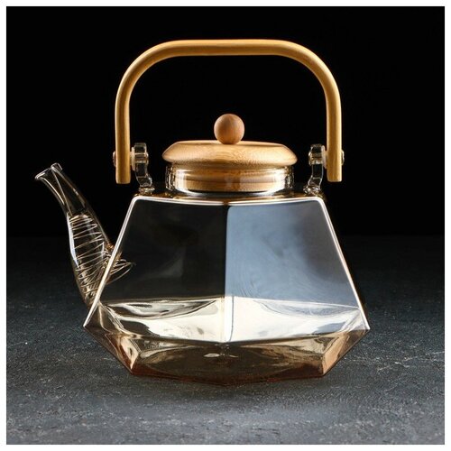 Чайник стеклянный заварочный «Октогон», 1,5 л, цвет золотой
