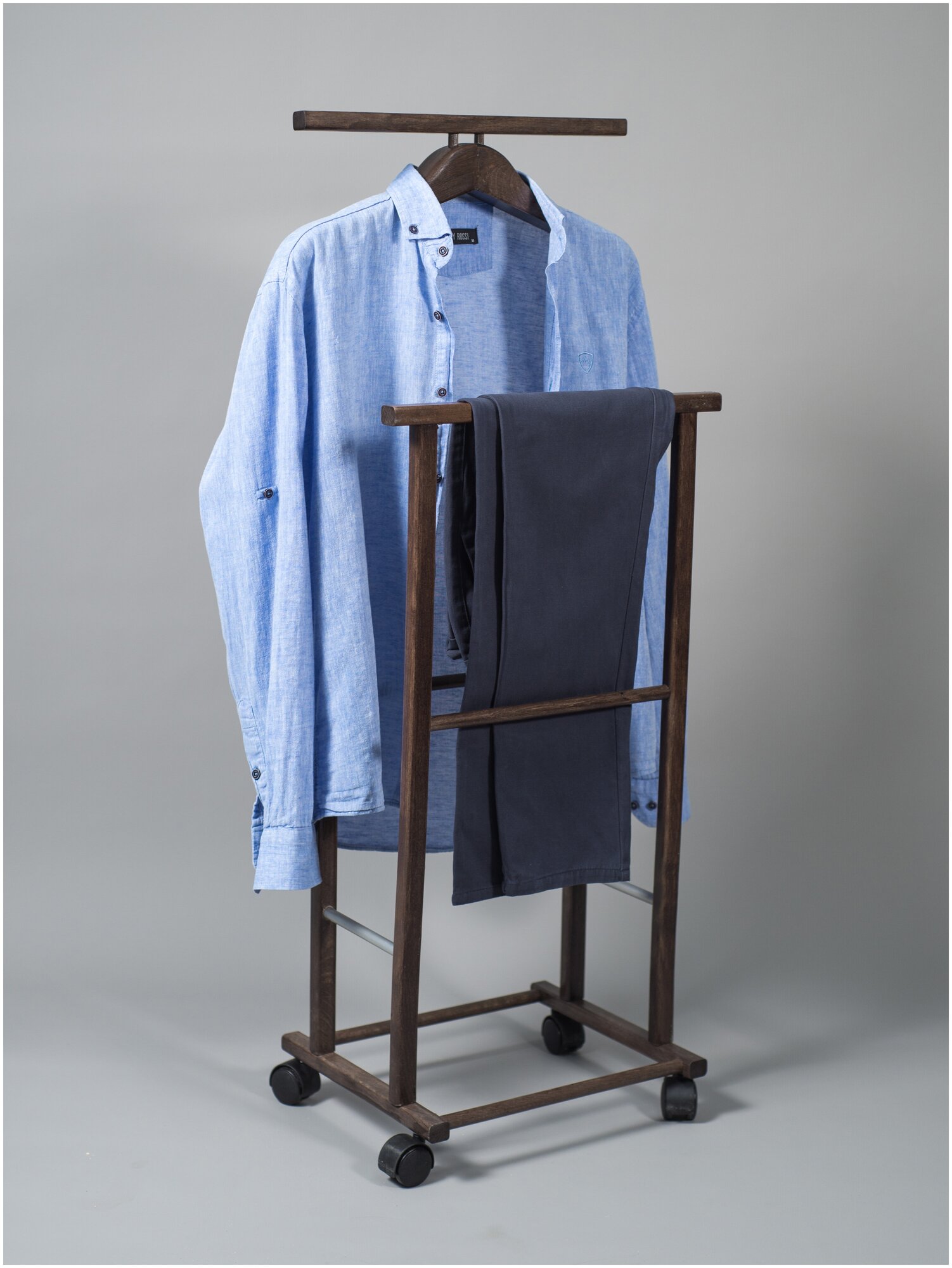 Напольная вешалка для одежды на колесиках с дополнительной перекладиной цвет Венге - фотография № 2
