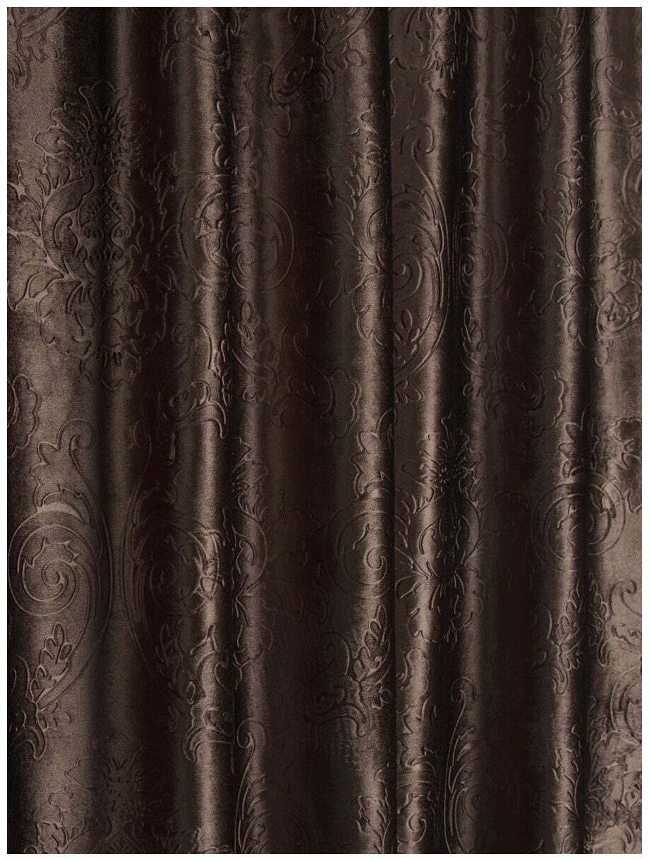 Портьера ТД Текстиль бархат Корона с тиснением ширина 200см, высота 270см, цвет шоколад - фотография № 2