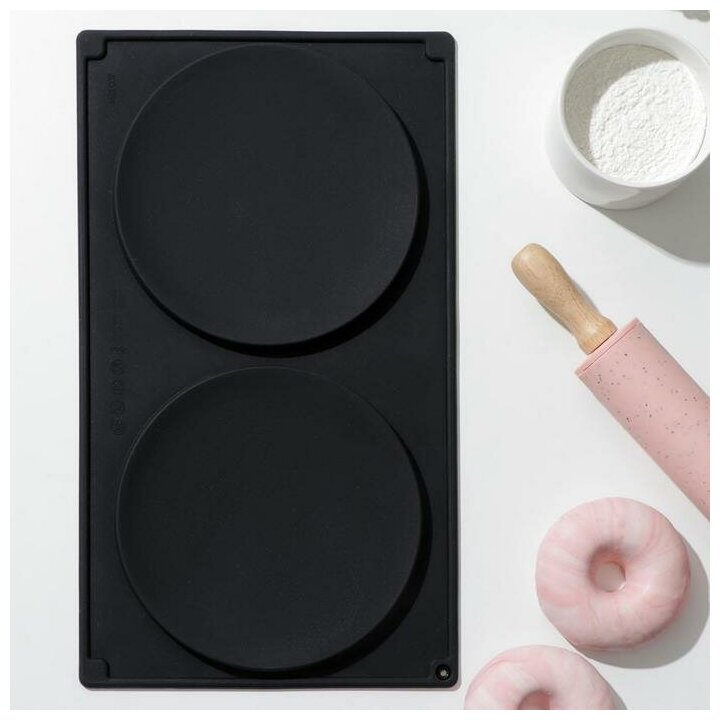 фото Форма для выпечки 2 ячейки "Бискотто" 35х19,5х1,7 см (d=16 см), цвет черный 6881399