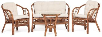 Комплект TetChair" NEW BOGOTA " ( диван + 2 кресла + стол со стеклом ) /с подушками/ ротанг, кр:61х67х78,5см, дв:108х66х78,5см, ст:D60х56,5см, coco brown (коричневый кокос)