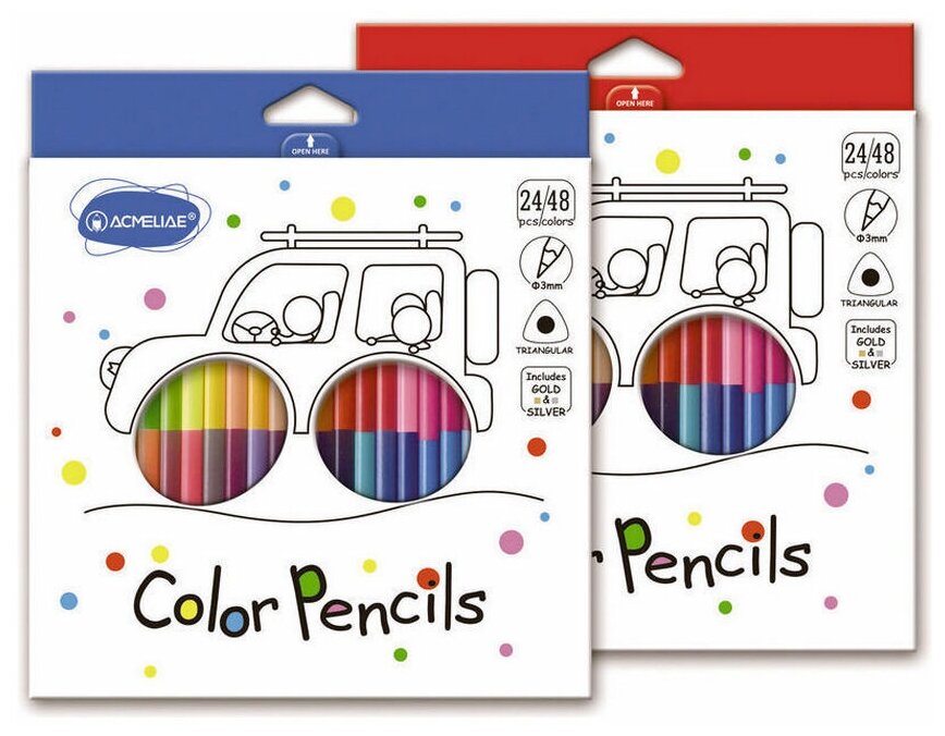 Цветные карандаши двухцветные трехгранные для рисования ACMELIAE Color Pencils, 48 цветов