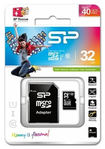 Карта памяти Silicon Power microSDHC 32 ГБ Class 10, UHS-I U1, адаптер на SD