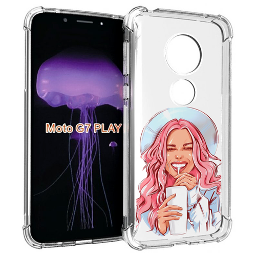 Чехол MyPads веселая-девушка-модель женский для Motorola Moto G7 Play задняя-панель-накладка-бампер