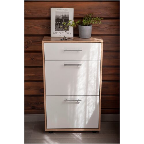 Обувница в прихожую зарытая тумба обувная с полками выдвижным ящиком Hesby Stand shoe 1 белая бежевая