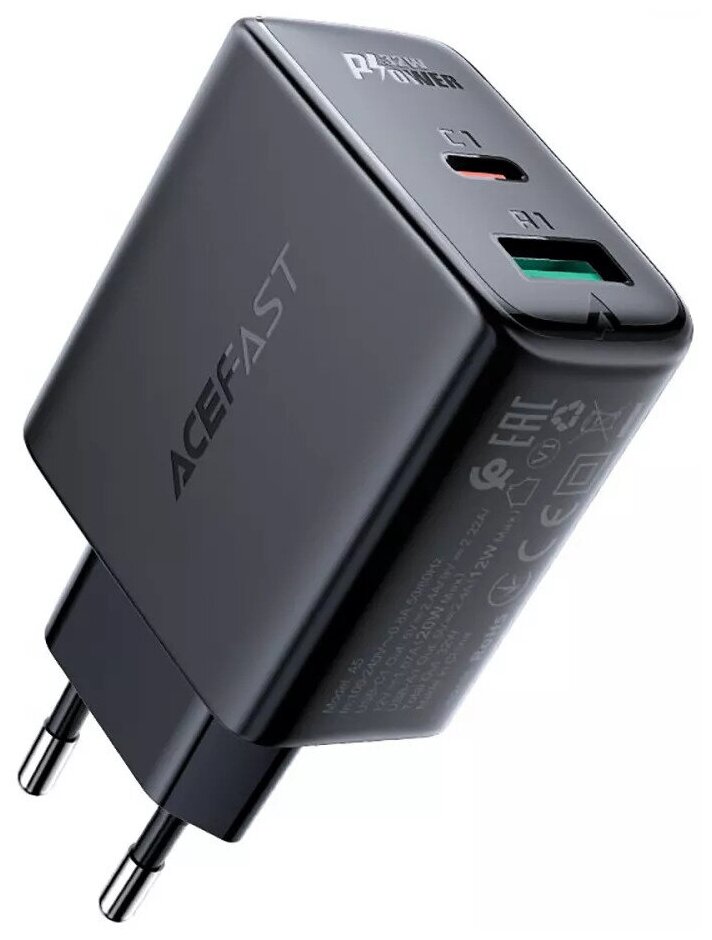 Зарядное устройство ACEFAST A5 PD32W, 1xUSB-A, 1xUSB-C, black 6974316280118