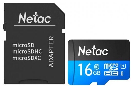 Карта памяти Netac P500 MicroSDHC 16Gb Class 10 UHS-I 80MB/s + ADP (NT02P500STN-016G-R)