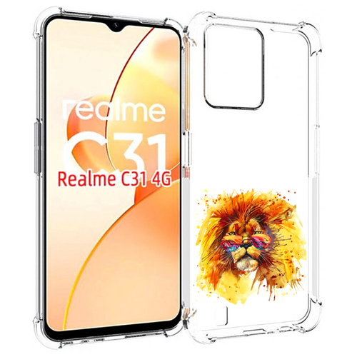 чехол mypads крутая кошка в очках для oppo realme c31 задняя панель накладка бампер Чехол MyPads лев в очках для OPPO Realme C31 задняя-панель-накладка-бампер