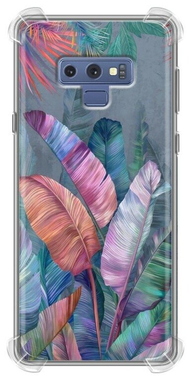 Дизайнерский силиконовый с усиленными углами чехол для Самсунг Нот 9 / Samsung Galaxy Note 9 Тропические листья