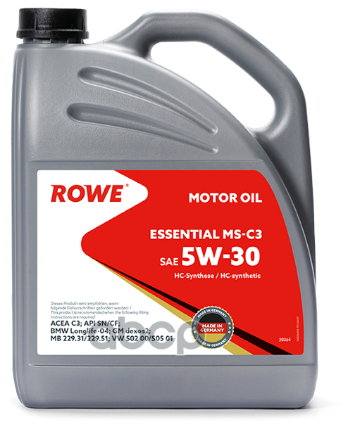 ROWE Масло Моторное 5w30 Rowe 5л Нс-Синтетика Essential Ms-C3 Sn/Cf