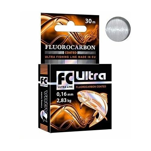 леска aqua fc ultra fluorocarbon coated 0 22 30м Леска зимняя для рыбалки AQUA FC ULTRA Fluorocarbon Coated 0,16mm 30m, 1 штука